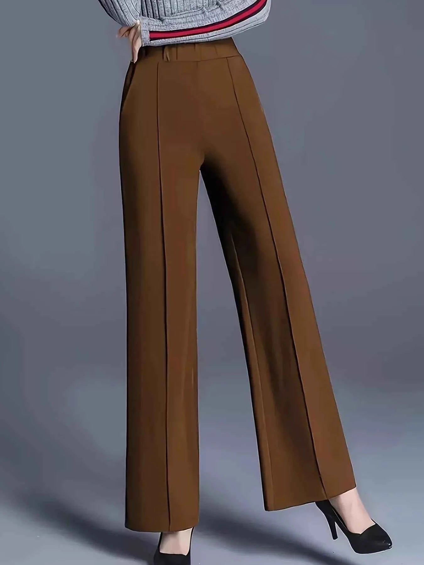 High-Waisted Wide Leg Pants Dark Brown 1e77a76c515e42f9aad050b727494f79-Max-Origin