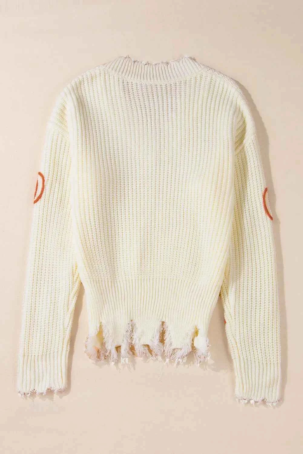 Raw Hem Pumpkin V-Neck Long Sleeve Sweater 1ea2954a-6661-4cb6-93bd-9af38cdef9e2-Max