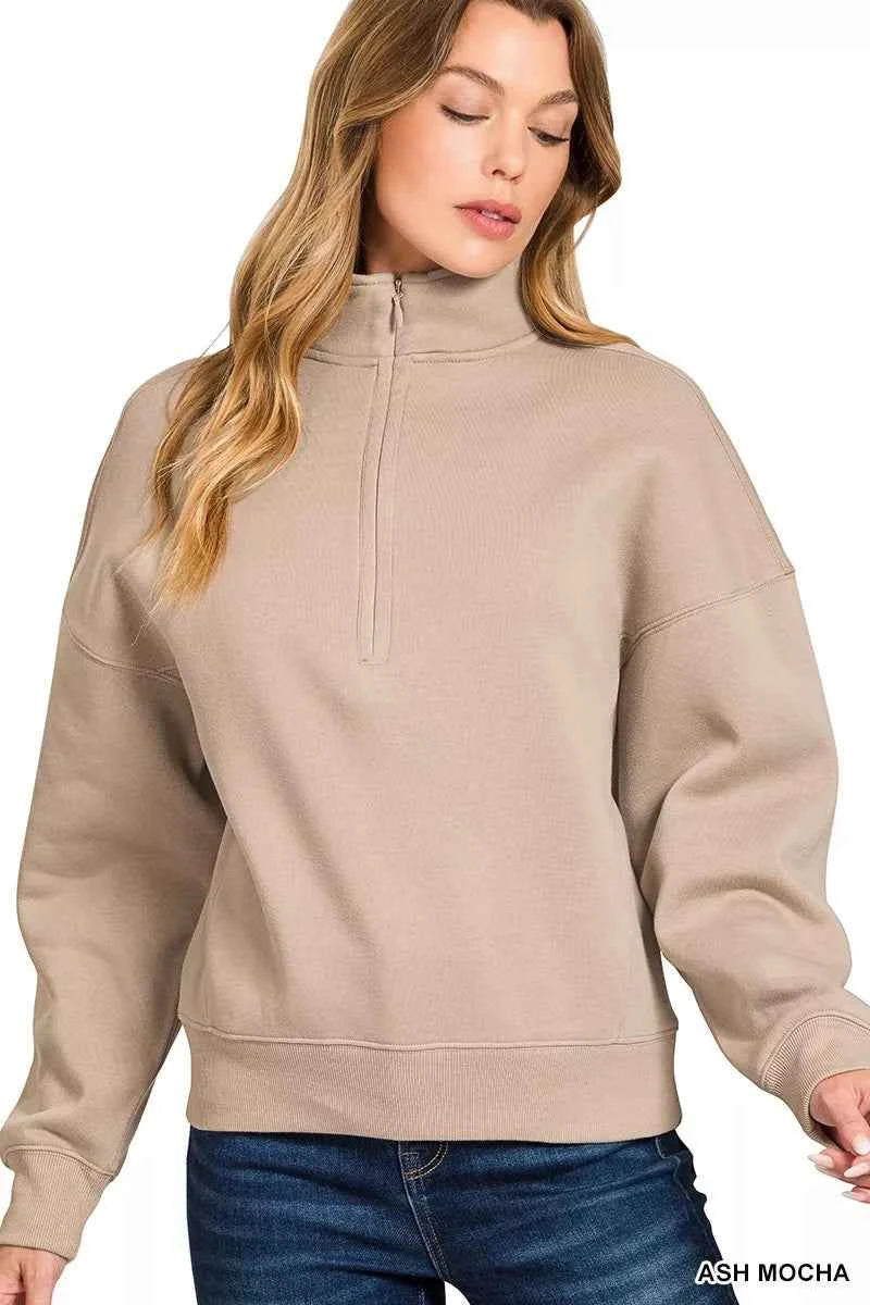 Zenana Fleece High Neck Half Zip Sweatshirt 1f5a9fb37cb34aaea412ba24e53ee29d-Max-Origin