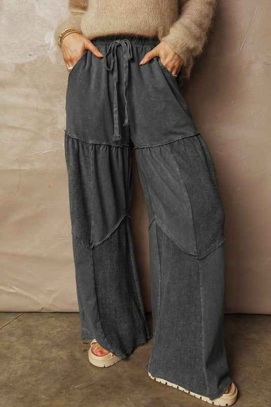 Mineral Wash Patchwork Tiered Wide Leg Pants 1f62e012-86c1-42f3-9878-0440edbd60f6