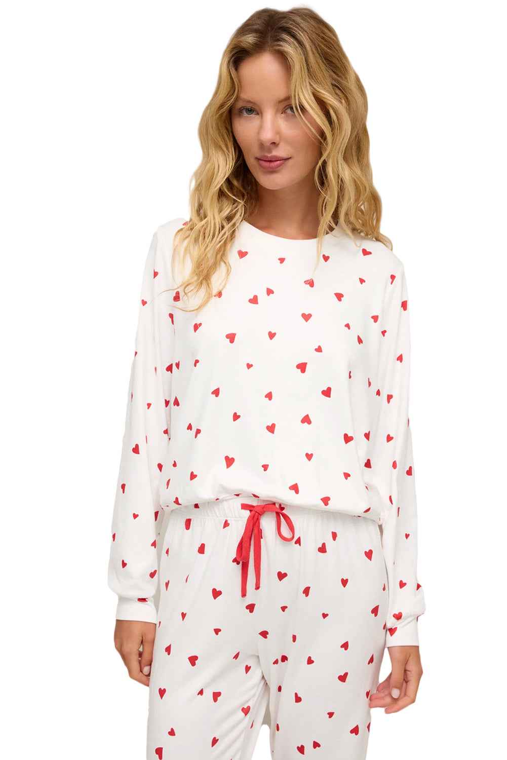 Fiery Red Heart Print Long Sleeve Pullover and Pants Set 1fb906fa6cc2bd15
