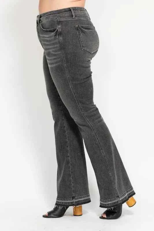 Judy Blue Full Size Mid Rise Tummy Control Washed Gray Release Hem Flare Jeans Plus Size 2022c1a3-6903-43f9-9618-f7ddf8f87edf-Max-Origin