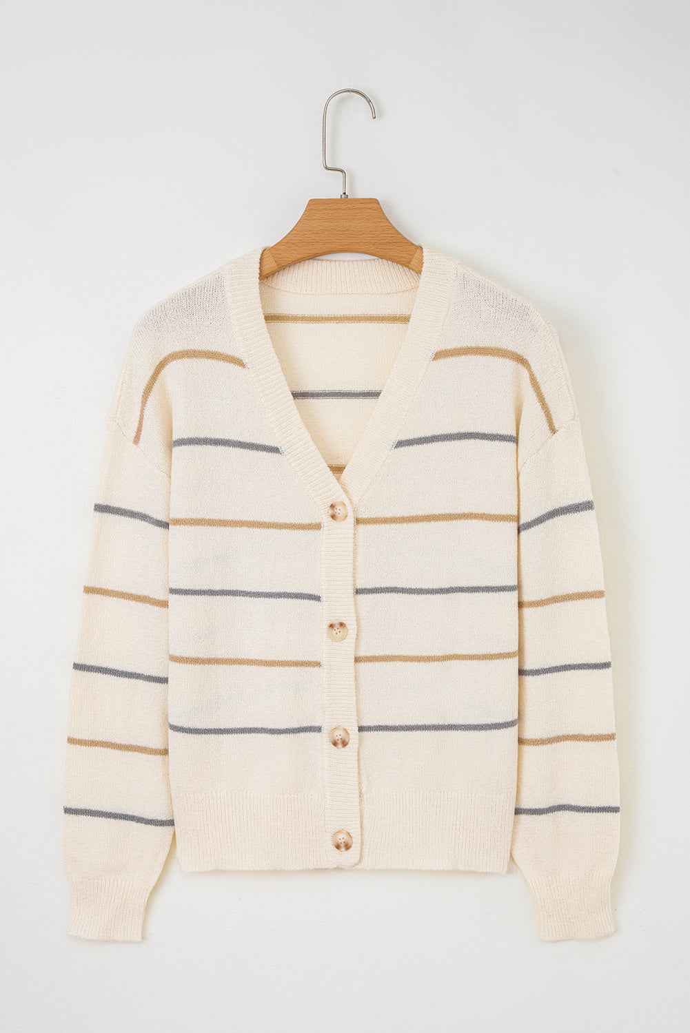 Multicolour Striped Buttoned Front V Neck Drop Shoulder Cardigan 203be88f6038b8bd