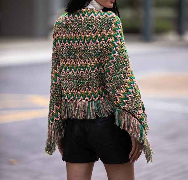Green Fringe Trim Batwing Sleeve Poncho Sweater 20817889_0e6706d3-efdc-4cf5-bbda-288d6a40ceed