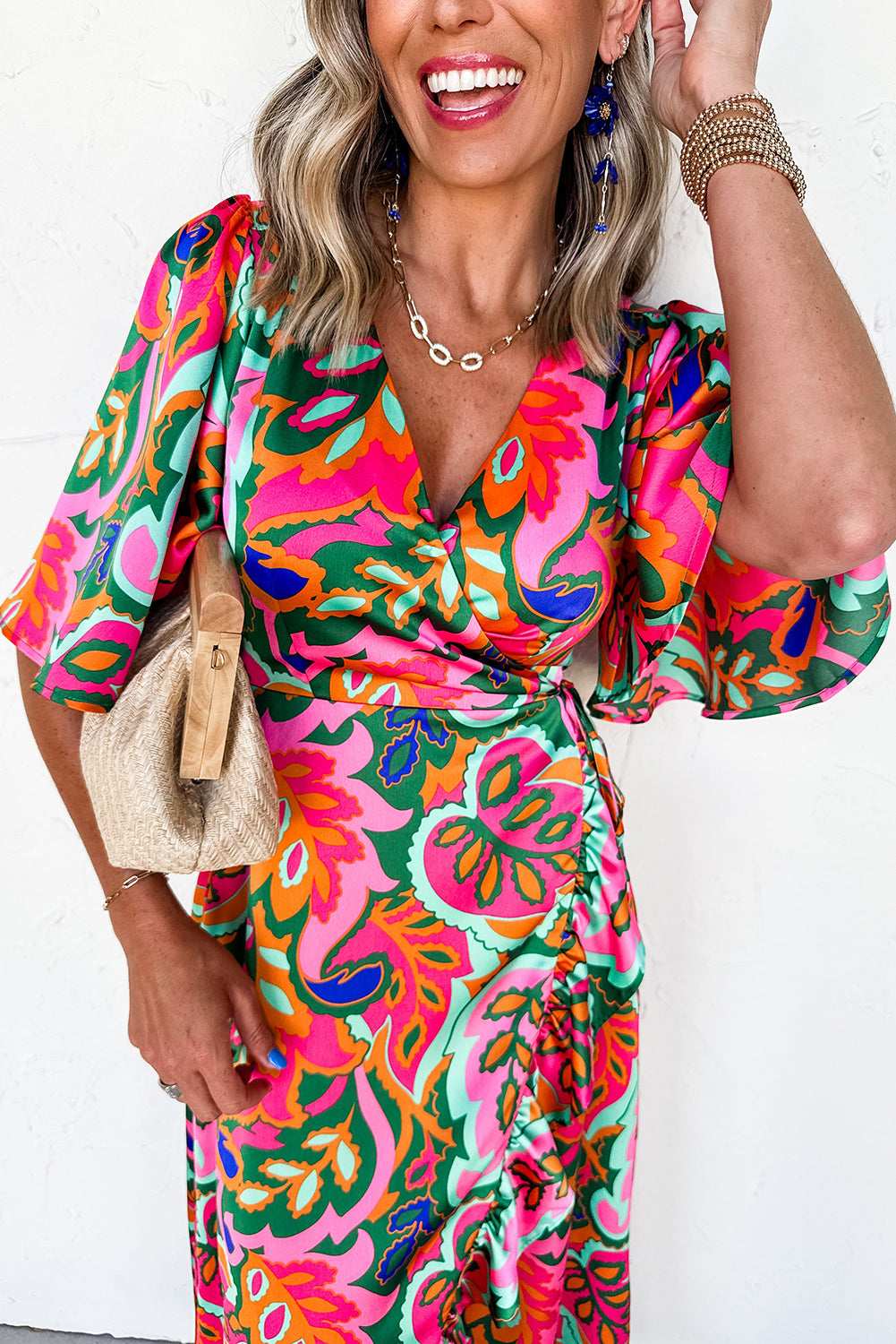 Rose Tropical Plant Print Surplice V Neck Ruffle Hem Maxi Dress 20be1b880fb00411-_7