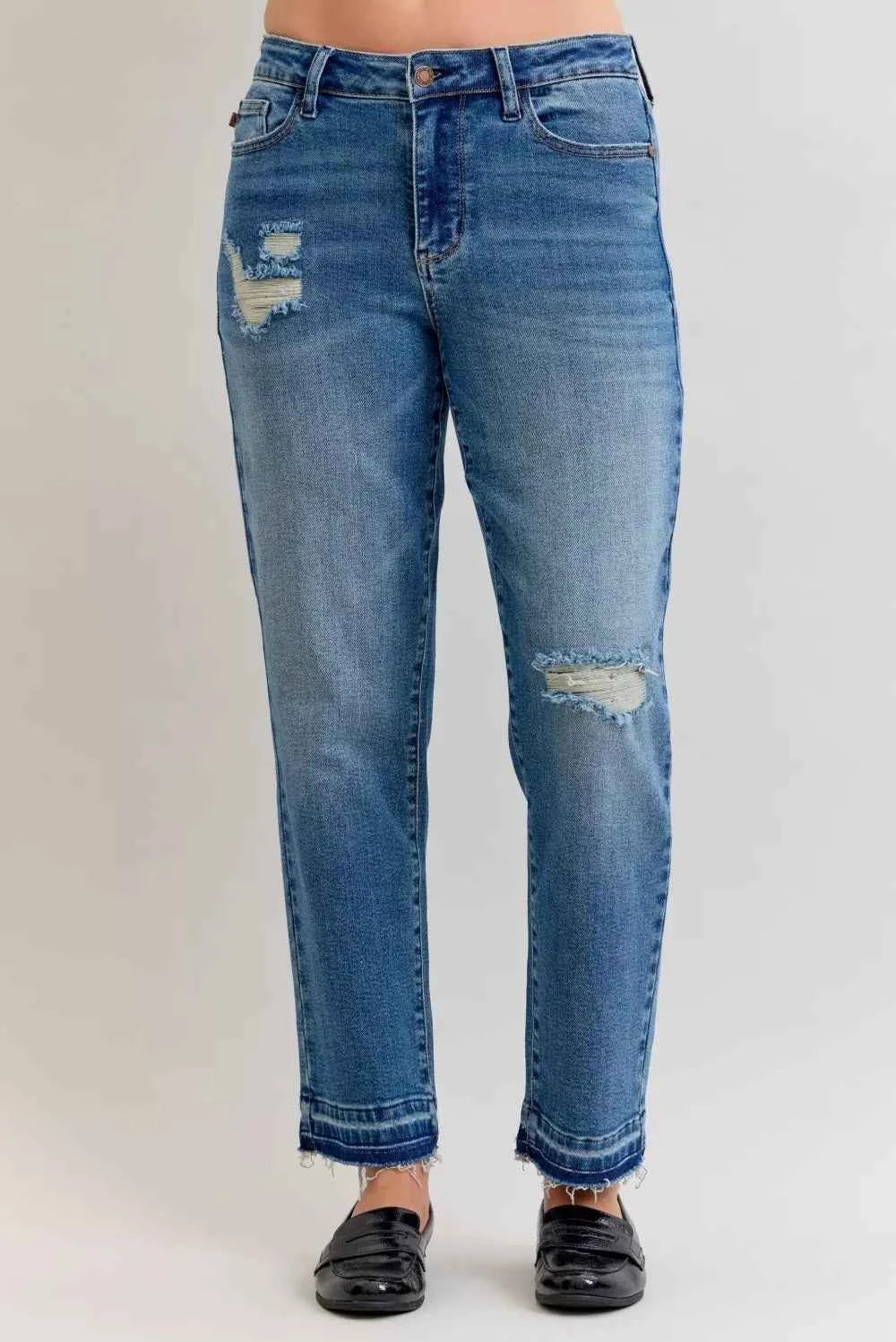 Judy Blue Full Size Mid Rise Bf Patch & Repair Destroy Release Hem Jeans Plus Size 211f1b0c139a4383b65c07318715063d-Max-Origin