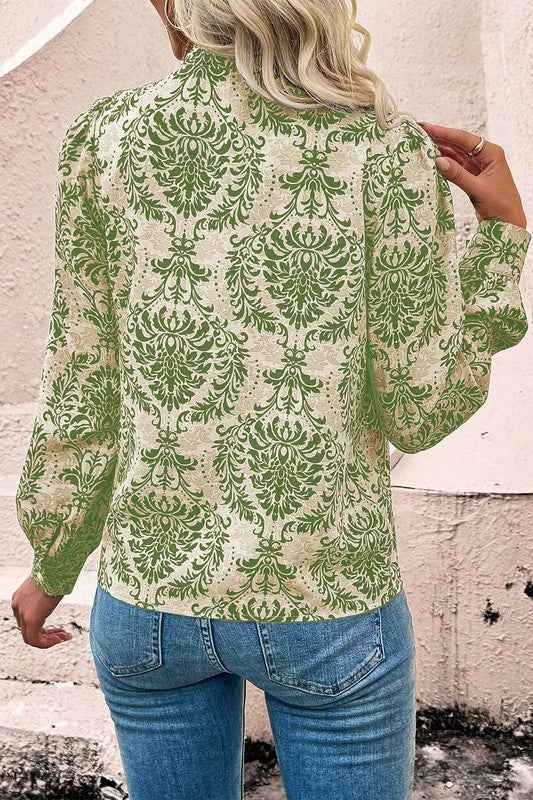 Bohemian Printed Bishop Sleeve Lace Shirt 21749811_022a5354-401c-4ad8-bfd3-1eda4f78d872