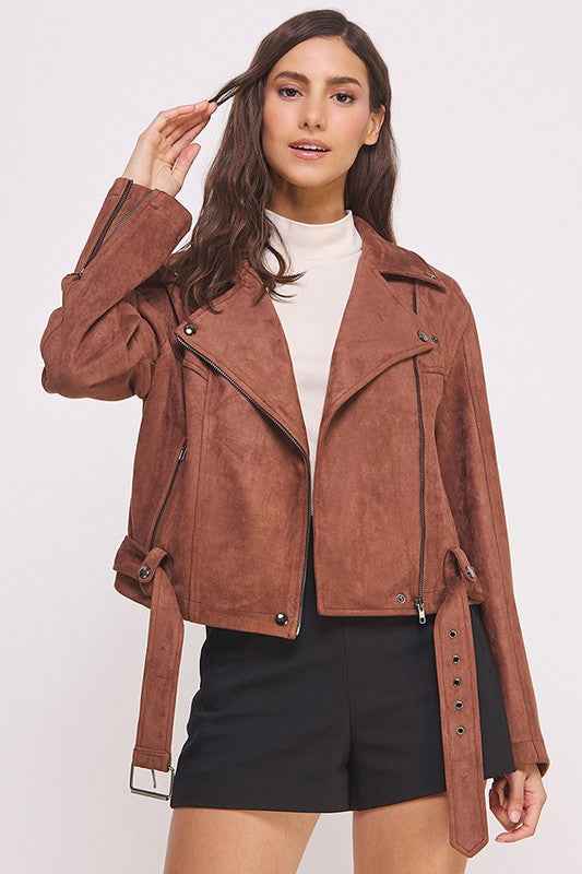 BELTED LONG SLEEVE ZIPPERED SUEDE MOTO JACKET 22158170_8e637bad-35de-45a1-8b59-8d55b36ae78d