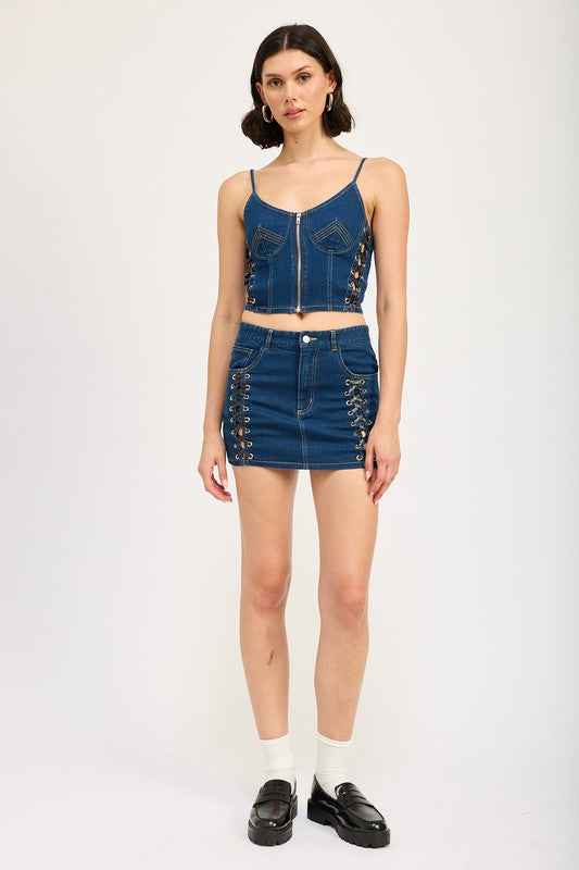 LACE UP MINI DENIM SKIRT 22311945_5625cc7f-23c4-4475-bb53-ad633a9f0773