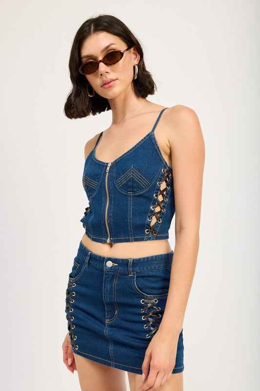 LACE UP MINI DENIM SKIRT 22311945_84407708-aeb2-409f-bd1f-ef83fa57e663