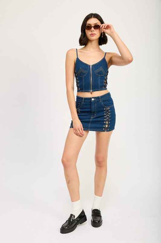 LACE UP MINI DENIM SKIRT DARK DENIM 22311945_d6381537-1e1a-4b5b-984e-1d635aeba0bb
