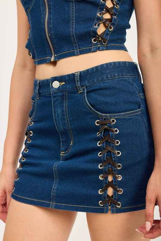 LACE UP MINI DENIM SKIRT 22311945_f01532c9-ffde-40c0-9d6d-15e1a7eb1dc0