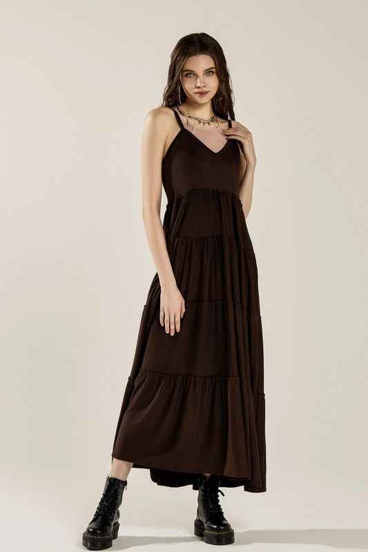 Flowy Knit V-neck Ruffle Tiers Knit Maxi Dress Chocolate 22469662_5a6e0a2f-d2b8-495f-8f8b-9bc29f00f32f