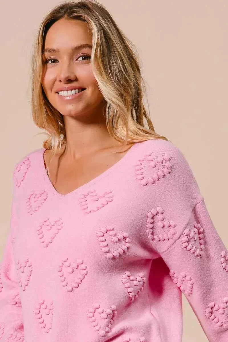 BiBi Valentines Heart Pompom V Neck Knit Top 225e50a517334e7ea9f62aba4048195f-Max-Origin