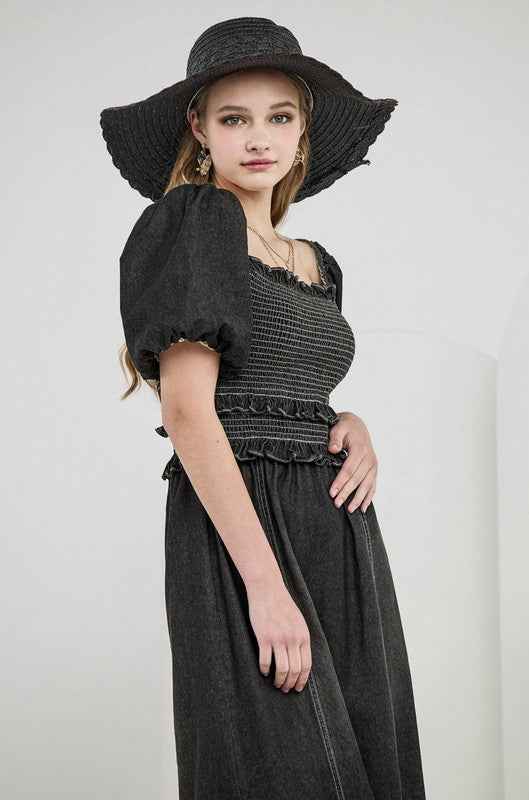 Denim Off Shoulder Puff Sleeves Smocked Dress 22630344_f8fbae57-d1fa-4ea2-aec3-40deefa0d41b