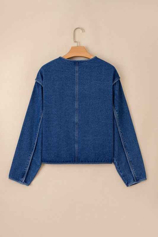 Wash Denim Straight Cut Pocketed Jacket 22766563-dcf4-468c-b52f-c4f2a11156b6