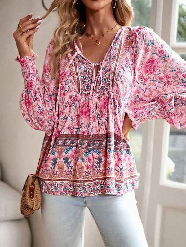 Women's Casual Boho V Neck Top Floral Blouses 23333988_9e3ffed0-749a-473a-bc60-ced3b810a1b2