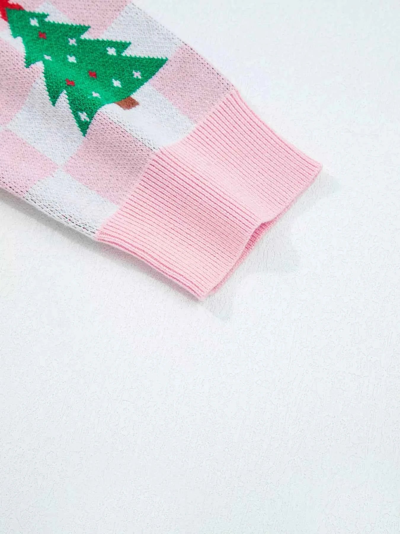 Christmas Tree Pattern Checkered Button V Neck Cardigan 2335ce60a20c4d9b8f14da44e49243fd-Max-Origin