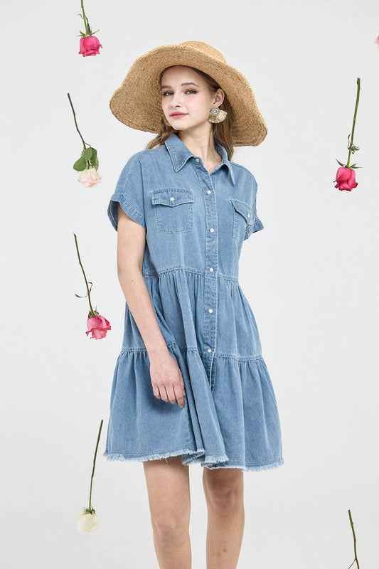 Plus ButtonDown Tiered Babydoll Denim Shirt Dress Lt.Denim 23506234_589d9080-e61c-4ab8-bfcb-dd02b0bd4533
