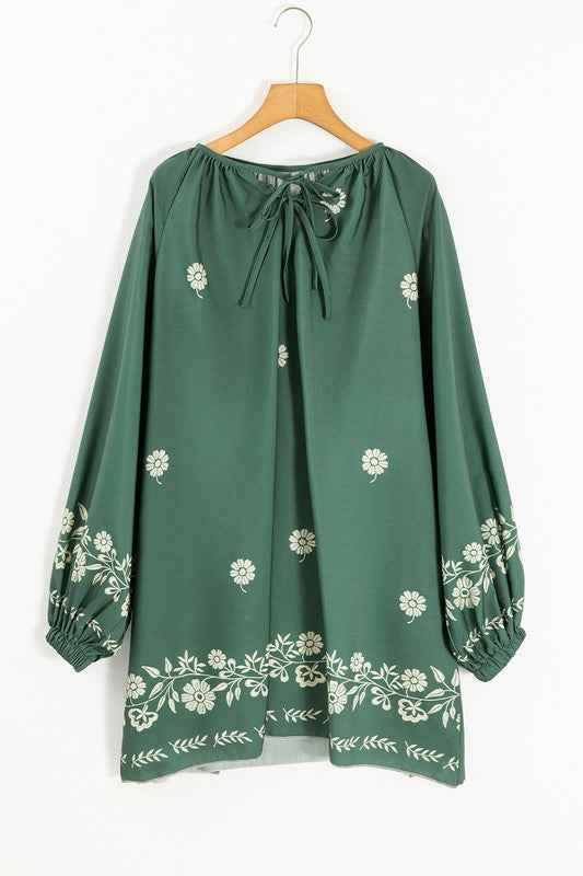 Tie Neck Boho Floral Puff Sleeve Shift Dress 23563154_06601563-a74e-4330-95be-eafa4884c1df