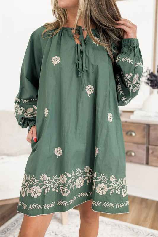 Tie Neck Boho Floral Puff Sleeve Shift Dress 23563154_0b5178bd-111f-4093-b0ec-6ede68032fbc