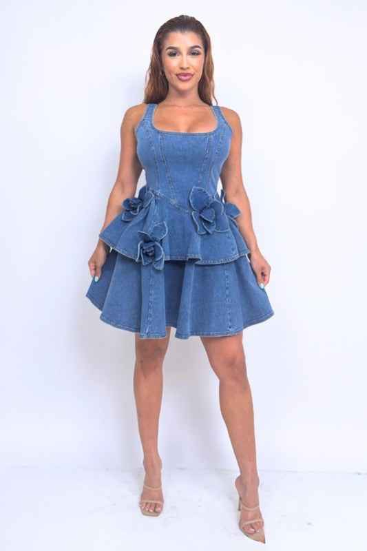 Denim Tiered Mini Dress with 3D Flower Detail 23726351_e66dc410-6025-41e7-a0b0-8d5da8263c78