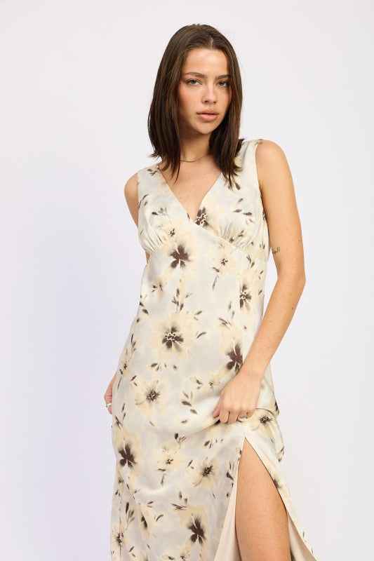 V NECK FLORAL MIDI BIAS DRESS WITH SLIT 23919478_2a985f0b-79d5-4a88-ab38-080c27a69cf4