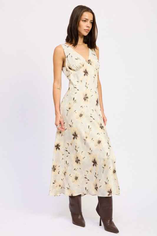 V NECK FLORAL MIDI BIAS DRESS WITH SLIT 23919478_369e11cc-1deb-4977-a38c-2792bd5a2d99