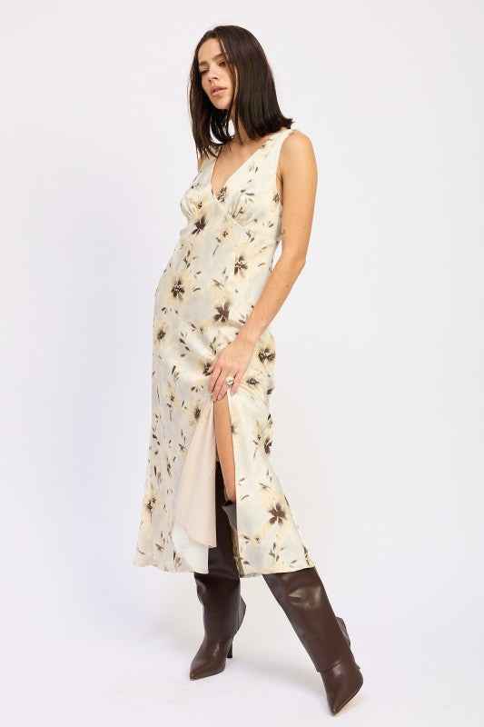 V NECK FLORAL MIDI BIAS DRESS WITH SLIT 23919478_63e0c004-6b3d-4d0c-b5a9-a35df762eec3