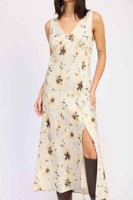 V NECK FLORAL MIDI BIAS DRESS WITH SLIT 23919478_a449268c-d15d-42eb-8539-93836c94a4e1
