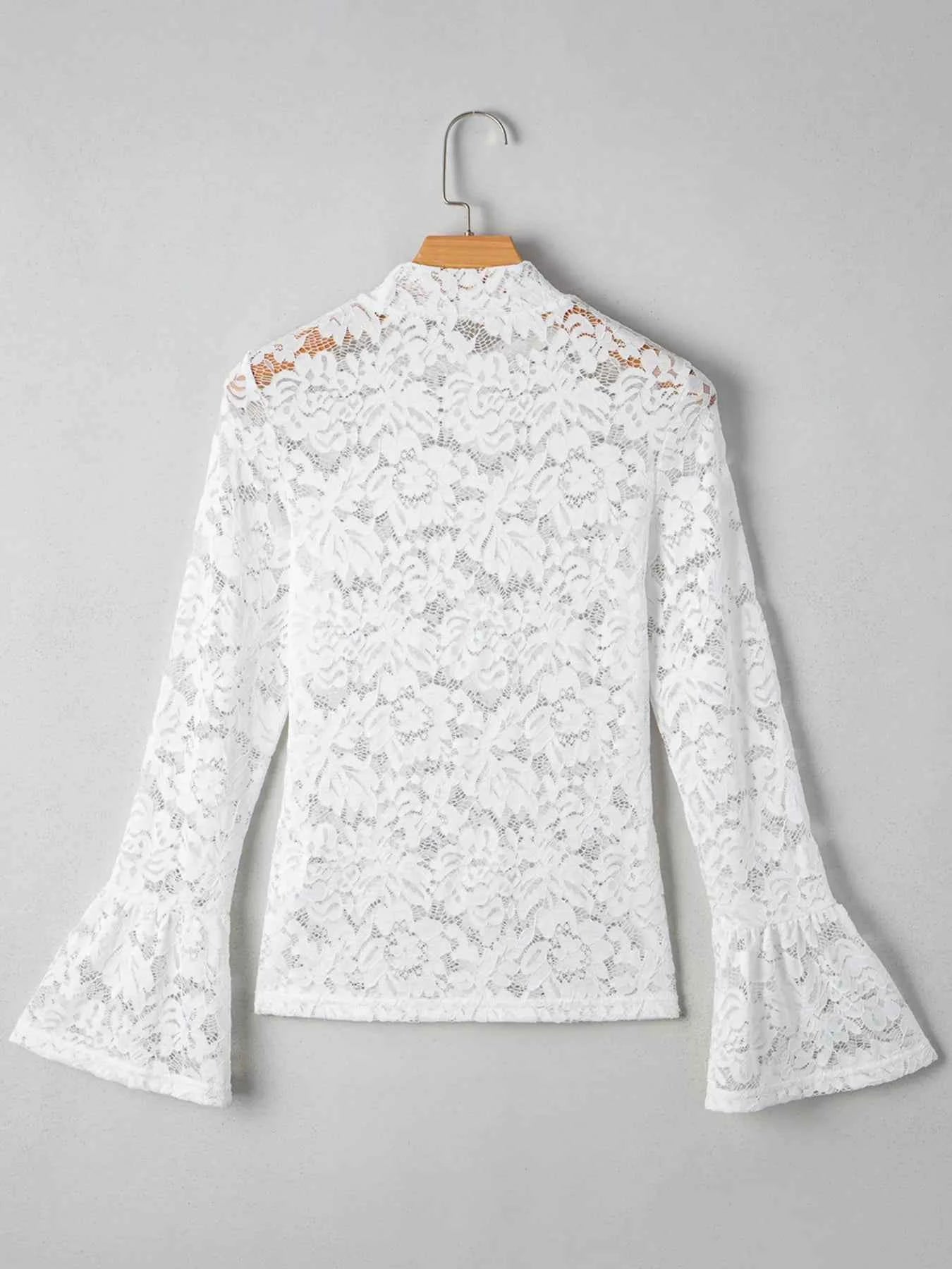 Lace Crochet Bell Sleeve Mock Neck Blouse 23962bf4eb674626a2aae3ca75ff1769-Max-Origin