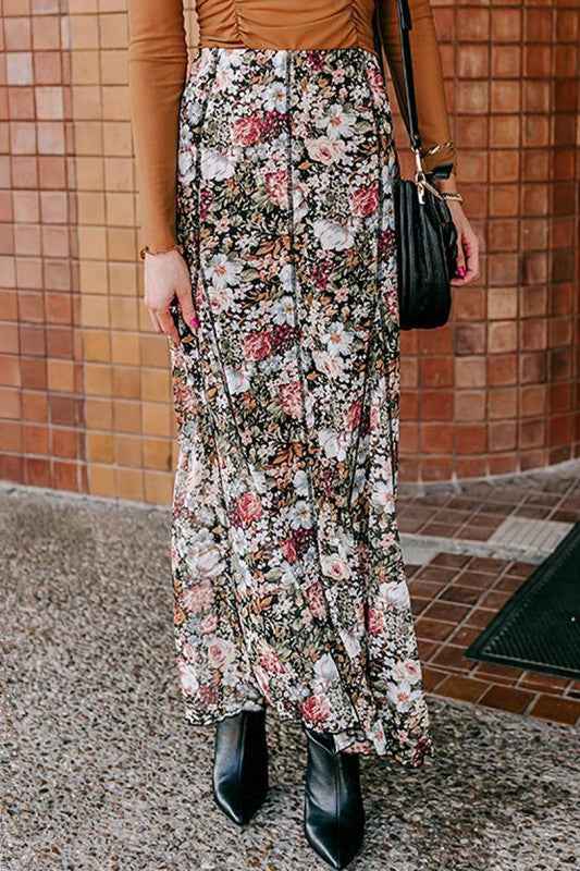 Brown Floral Print High Waist Maxi Skirt Brown 24080245_d141c2a8-b80f-4850-beba-3322f22dc703