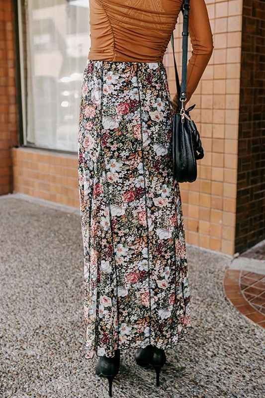 Brown Floral Print High Waist Maxi Skirt 24080245_e54de8ca-1655-4674-993e-16195dd00132