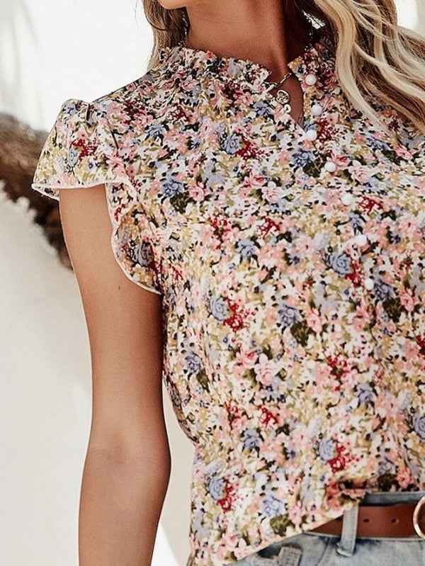 Red Boho Floral Frilled Button Neck Ruffle Blouse 24121396_138469a8-5d8d-4a6b-928d-24db367bf3d7