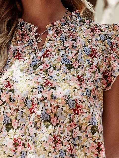 Red Boho Floral Frilled Button Neck Ruffle Blouse 24121396_4c6f6c81-5f2e-413d-b7a6-6cfe3aabd9aa