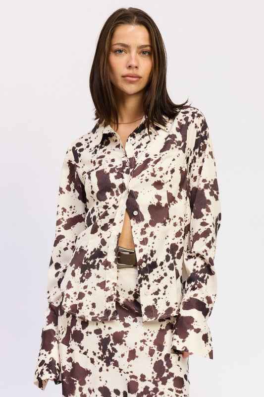 COW PRINTED SATIN SHIRT TOP COW PRINT 24143904_797adeb7-dae8-46d7-a6d1-8afb515c4175