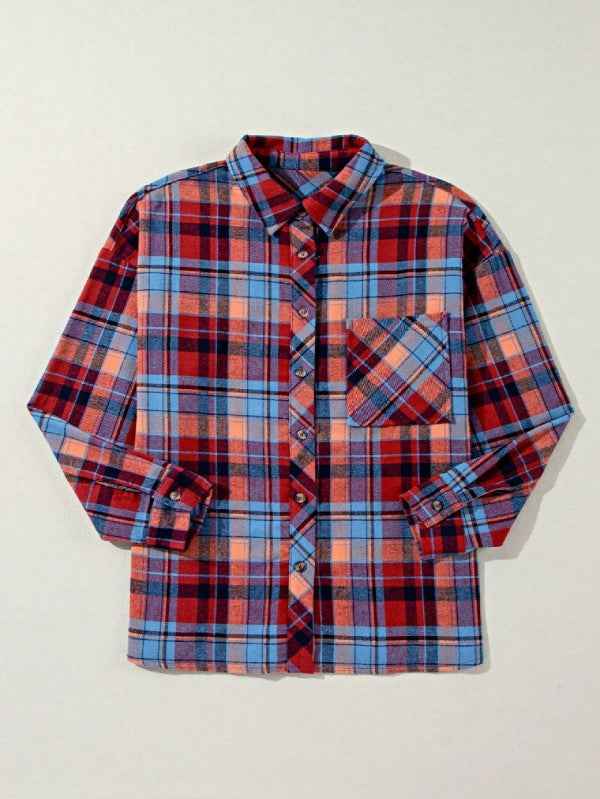cotton Boho Red Mint Plaid Button Shirt Shacket 24159830_1a9b5a6c-9595-49ec-a645-48eef5a6b49a