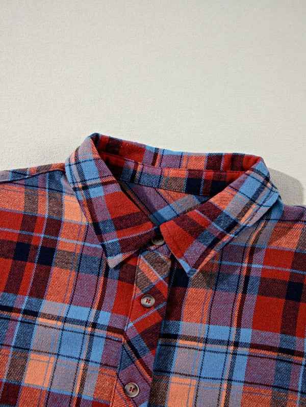 cotton Boho Red Mint Plaid Button Shirt Shacket 24159830_2e568be3-e273-45aa-ba8b-4e5940e92478