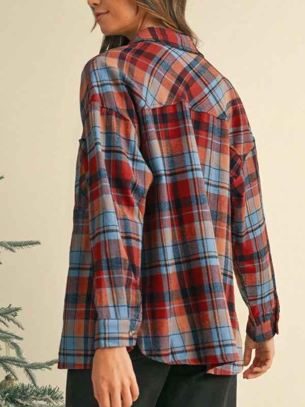 cotton Boho Red Mint Plaid Button Shirt Shacket 24159830_90c81de7-1409-4023-beaa-f5fcfa127bb7