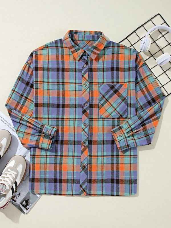 cotton Boho Red Mint Plaid Button Shirt Shacket 24159830_bdd4ac91-4a81-4090-ab08-2438b6bebd4d