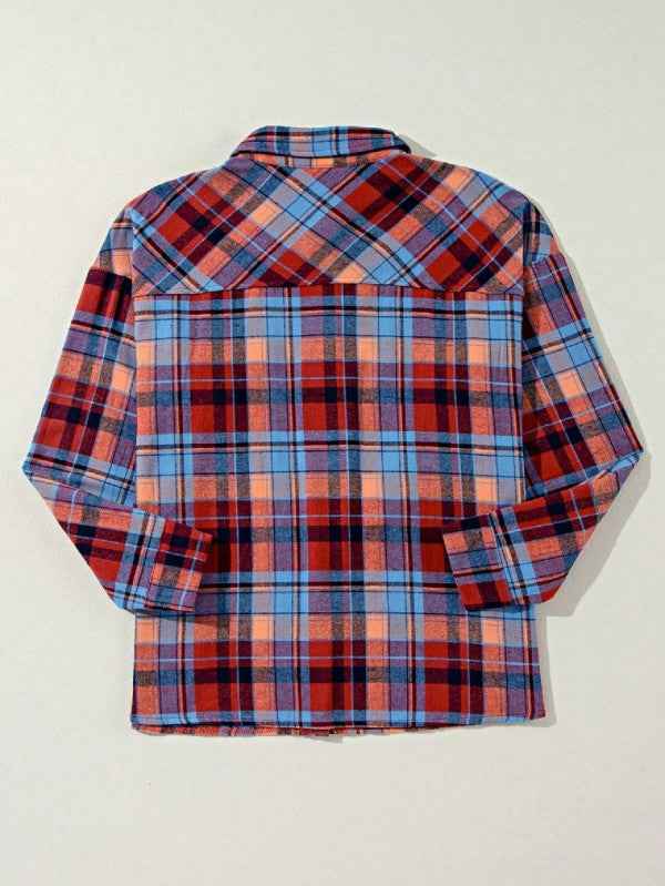 cotton Boho Red Mint Plaid Button Shirt Shacket 24159830_cd677ac7-93b0-4ce9-88a4-afd5eb84e224