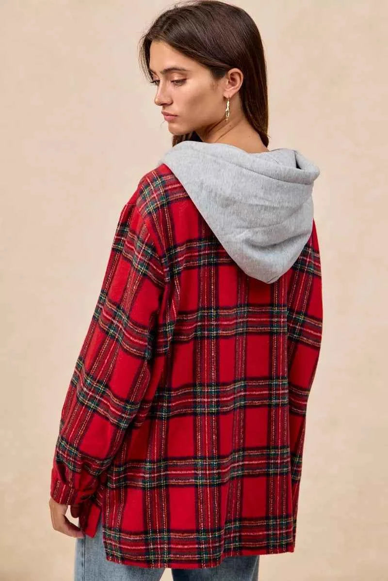 BiBi Brushed Plaid Hooded Jacket 242ae94c22d743b79329d8d0d2f0ce90-Max-Origin