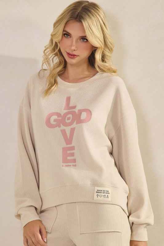 Women's God Is Love Corduroy Graphic Sweatshirt 24350778_a27437b1-1b7c-40a5-9514-de162b46ab53