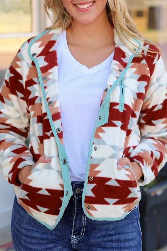 Western Aztec Buttoned Zipper Pockets Jacket Red 24585307_4757de7d-f8e1-458e-a494-32e65af83bea