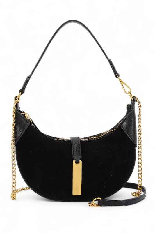 Half Moon Faux Suede Shoulder Bag
