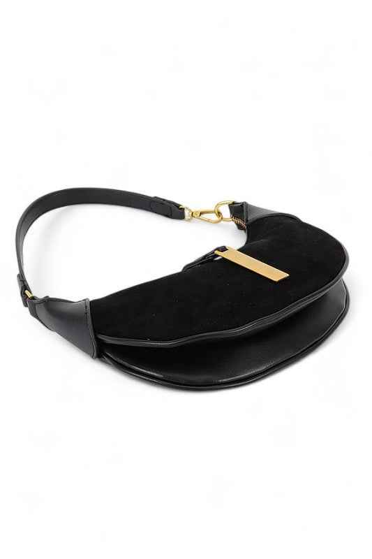 Half Moon Faux Suede Shoulder Bag