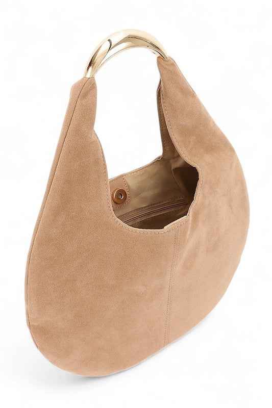 Faux Suede Structured Hobo Bag