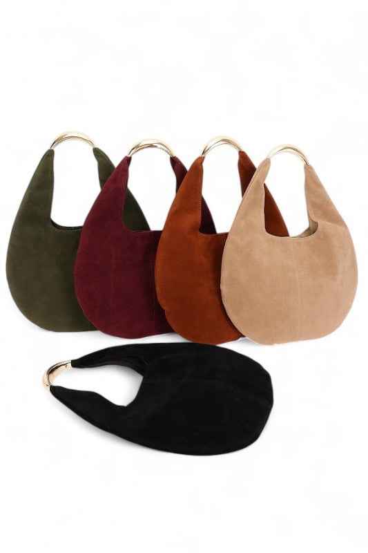 Faux Suede Structured Hobo Bag