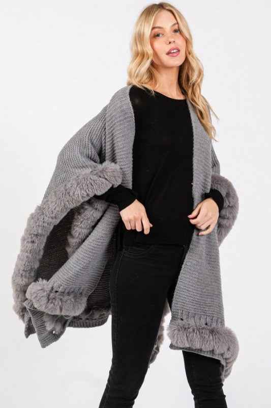 Faux Fur Trim Winter Cape Cardigan