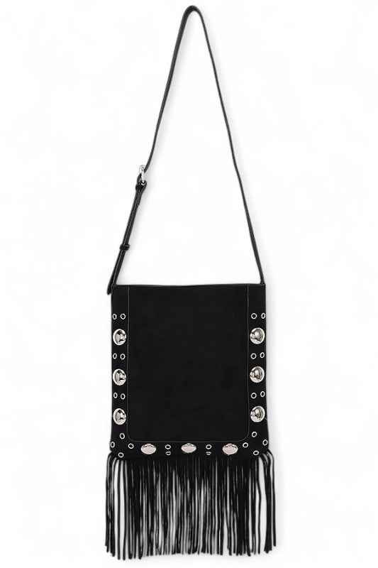 Metal Studs Fringe Faux Suede Crossbody Bag Black O S 24780617_4e377850-796f-40b7-9417-231a06adc4b6